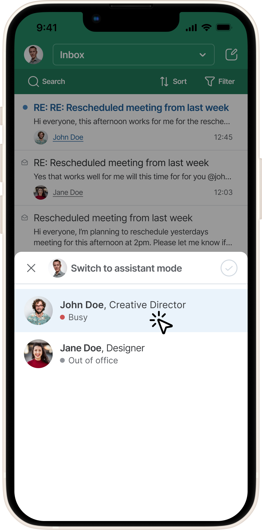 Presented with a list of approved assistant accounts. Select one.